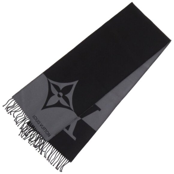 Louis Vuitton Graphic Dual Scarf Wool Cashmere Noir Black Gray